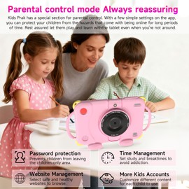 PEICHENG Tablet for Kids 7Inch IPS Display, (3+5GB) RAM+32GB ROM+1TB Expand, Shockproof Case with Handles, Parental Control, Educational Entertainment Apps, Dual Cameras (90° Rotatable Lens), Pink