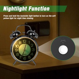Genérico RU-con Ta/ble Clock Alarm Super Loud for Heavy Sleepers Retro Twin Bell Metal Frame Clock with Night Backlight Function Bedside Luminous Alarm for Bedroom/Office (Silver Redium 11.4cm)