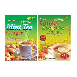 Honsei Instant Ginger Honey  Mint, Lemon Flavor 20 Sachets 15g/0.52 oz. 2 PACK