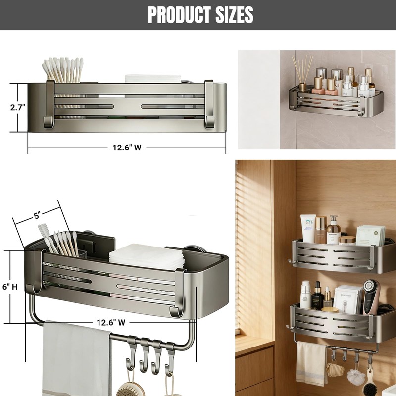 2Pcs Corner Shower Shelf Caddy Suction Cup, No Drill Hole