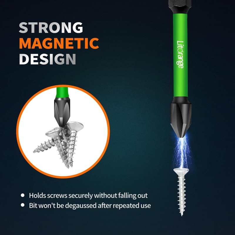 Litorange 13Pcs PH2 Magnetic Impact Driver Bits, Heavy Duty Screwdriver