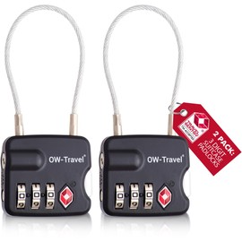 OW-Travel Suitcase Locks, TSA Approved Luggage Padlocks, Black, 2 Pack