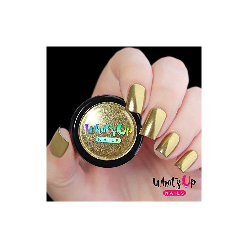 Whats Up Nails - Polvo cromado dorado para uñas de