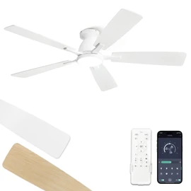 Fanbulous 52 inch Ceiling Fans with Lights, Smart Flush Mount Ceiling Fan and Remote APP, Modern Low Profile, 3CCT 20W LED with 6-Speeds Quiet Reversible Motor for Bedroom, Living Room, Kitchen, White