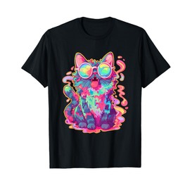 Trippy Crazy Psychedelic Cat Art EDM Rave T-Shirt for Men Women
