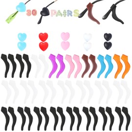 AURAADORN Eye Glasses Ear Grippers, 30 Pair Silicone Eyeglasses Ear Grip Eyewear Retainer-Sports Ear Grips for Glasses Men Kids Anti Ear Grips For Glasses Behind Ear(30 Pair-Multicolor)
