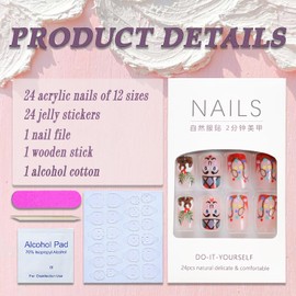 Christmas Fake Nails Short Square Winter Press on Nails Full Cover Mechanical Santa Claus False Nails with Designs Red Christmas Fruit Glossy Glue on Nails Manicure Artificial Nails for Women Girls