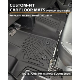 ICYHAWS® Floor Mats for Ford Transit 2022-2024 (All Models w/Vinyl Floors) with 1st Row Bucket Seats, Full-Covered TPE All-Weather Floor Liners Custom Fit Front Row for Ford Transit Accessories