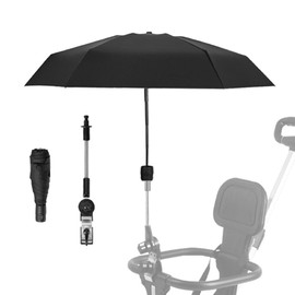 Pram Parasol,Clip on Parasol,Adjustable Steering Angle, Clip-On All-Round Protection, Pram Umbrella,Convenient and Lightweight,Sun Protection Lightweight, Easy to Install, Stroller Umbrella（black）