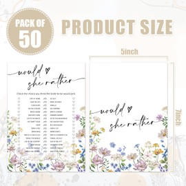 JarThenaAMCS 50 Sheets Wildflower Bridal Shower Game Cards Floral Double Sided Party Game Activity Cards for Would She Rather Wedding Bachelorette Party Games Supplies