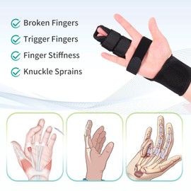 lefeke Trigger Finger Splint, Finger Brace for Middle, Index, Pinky, or Ring Finger Support, Hand Splint for Broken Finger, Arthritis, Fracture, Hand Brace with Finger Support (2 Fingers Fixed) Black