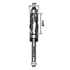 Augbits Top and Bottom Bearing Flush Trim Router Bit 1/4 Shank, 1/2" Cutting Diameter, 1-1/8" Cutting Length, Spiral Up&Downcut Compression Solid Carbide Pattern Bit for Wood Trimming