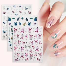 QIUTIMIY 3 Sheets Nail Art Stickers Decals Self-Adhesive 5D Embossed Nail Design Supplies Accessories(Gorgeous Butterflies)