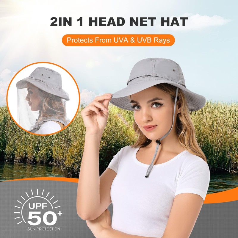 Mosquito Sun Net Hat Cap - Foldable Bug Hat UPF