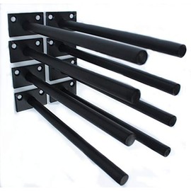 8 Pcs 8" Black Solid Steel Floating Shelf Bracket Blind Shelf Supports - Hidden Brackets for Floating Wood Shelves - Concealed Blind Shelf Support – Screws and Wall Plugs Included