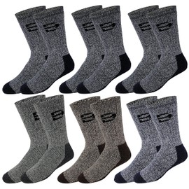 Different Touch 6 Pairs Pack Men's Heavy Weight Outdoor Merino Wool Hiking Winter Thermal Boot Socks (10-13, Assorted)
