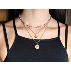 Gold Evil Eye Pendant Necklace with Multi-Layered Chain – Protective Amulet Jewelry and Boho Fashion Statement Accessory for Women