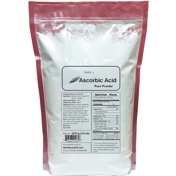 NuSci Ascorbic Acid Vitamin C Pure Powder USP & FCC Quality (2270 Grams (5.0 lb))