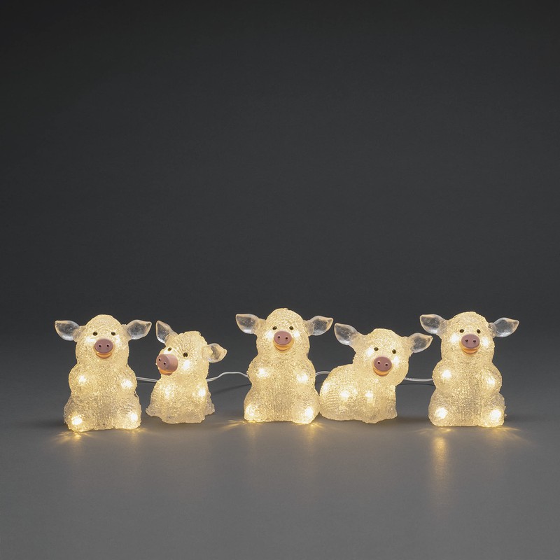 Konstsmide LED Acrylic Pigs Set of 5, Transparent, 40 Warm
