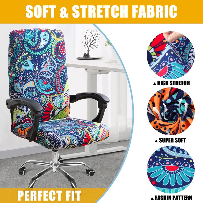 Smiry Stretch Printed Office Computer Chair Covers, Universal Desk Rotating