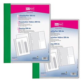 VELOFLEX Veloform A474104 File Folder, Pack of 2, DIN A4, Green, PVC, Crystal Clear Front Cover, Suitable for Document Wallets