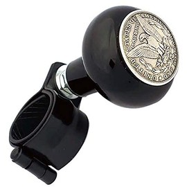 TrickToppers Gloss Black Aluminum Steering Wheel Spinner Suicide Brody Knob for Hot Rod Customs Car Truck SUV Tractor Trailer Big Rig Boat & More - Vintage Antique Eagle Silver Dollar