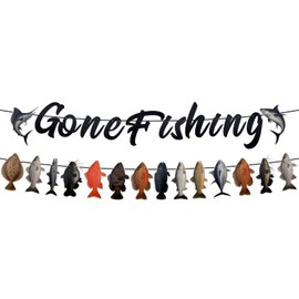 lasuroa Fishing Party Decorations, Gone Fishing Hanging Banner with Rope Needle Ocean Themed Party Supplies Backdrop for Birthday Baby Shower Fisherman