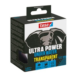 tesa Ultra Power Under Water Transparent - wasserfestes Klebeband - Abdichtungsband für Pool, Zelt und Dachrinne - starke Klebeleistung für Reparaturen sogar unter Wasser - 1 x Rolle - 1,5 m x 50 mm