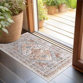 Restydon Entryway Rug - 2x3 Washable Rug Runner for Bathroom, Laundry Room, Kitchen, Soft Vintage Hallway Runner for Bedroom, Non-Slip Door Mat Indoor Entrance(Orange,2'x3')