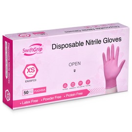 SwiftGrip Powder-Free Nitrile Gloves, Medium, Case of 1000 (20 Boxes) - 3-mil, Disposable, Latex-Free, for Kitchen, Cleaning, Estheticians, Hair Stylist - Pink/Fuchsia