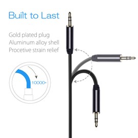 Aux Audio Cable | Stereo 3.5mm Premium Auxiliary Jack Lead Cord Compatible with Android Phones, Portable Bluetooth Speakers, Wireless Headphones, Tablets, Mp3 Players, in Car Stereos and More (1.5ft)