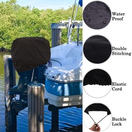 GaiRen Outboard Motor Cover Heavy Duty Waterproof Engine Cover Thick Polyester Fabric Black Up to 15HP