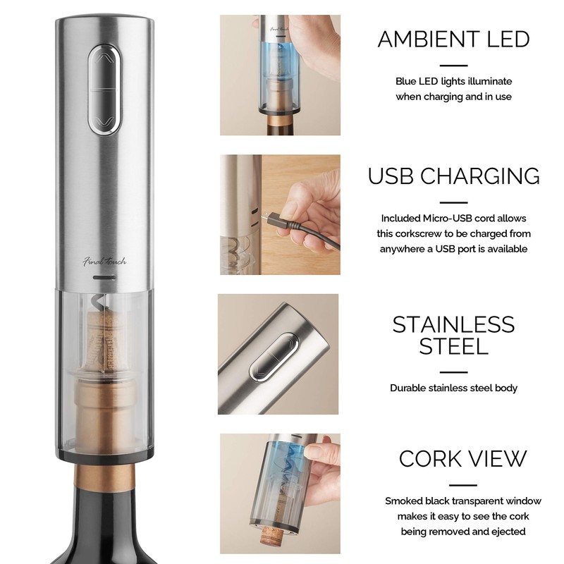 Final Touch Electric Corkscrew with Lithium-Ion Battery | Easy Cork