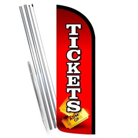 Vista Products TICKETS Premium Windless Feather Banner Flag Kit (Flag, Pole, & Ground Mt)