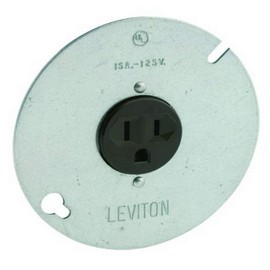 Leviton 15-Amp, 125 Volt, 3-Wire Round Type Single Receptacle On 4-Inch Cover, Zinc Plated Steel, 5059, Green