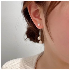 Yheakne Vintage Pearl Earrings, Gold Pearl Earrings, Long Pearl Earrings, Boho Pearl Stud Earrings, Jewellery for Women and Girls, Alloy Steel