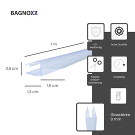 Bagnoxx 1x Shower Frame Duschlippe PVC with Lip for Glass Thickness 8 mm Length 100 cm Pack of 100