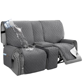 H.VERSAILTEX 100% Waterproof Loveseat Recliner Cover with Center Console Anti Slip Reclining Loveseat Cover with Adjustable Elastic Straps (Recliner Loveseat with Console, Rocket Gray)