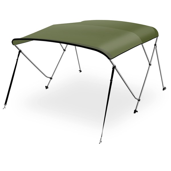 SereneLife Waterproof Boat Bimini Top Cover-85-90''W 3 Bow Bimini Top Canvas Sun Shade Boat Canopy-1'Double Wall Aluminum Frame Tube,2Straps 2 Rear Support Poles,Storage Boot-SLBT3FR853(Forest Green)