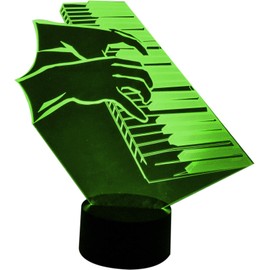 Piano Keyboard W. Hands - 3D LED LAMP Optical Illusion Light with 7 Color Changing Lighting Effects