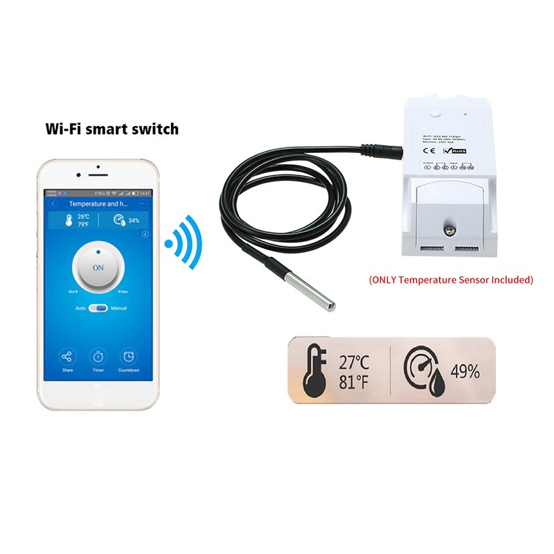 Water Resistant Temperature Sensor with Stainless Steel Probe for Home