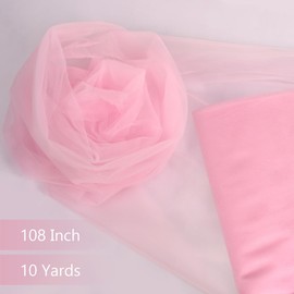 Maclemon Light Pink Tulle Fabric Roll 108 Inch x 10 Yards for DIY Crafts Weddings Sewing DIY Projects Gift Wrap and More - Multiple Colours of Tulle mesh
