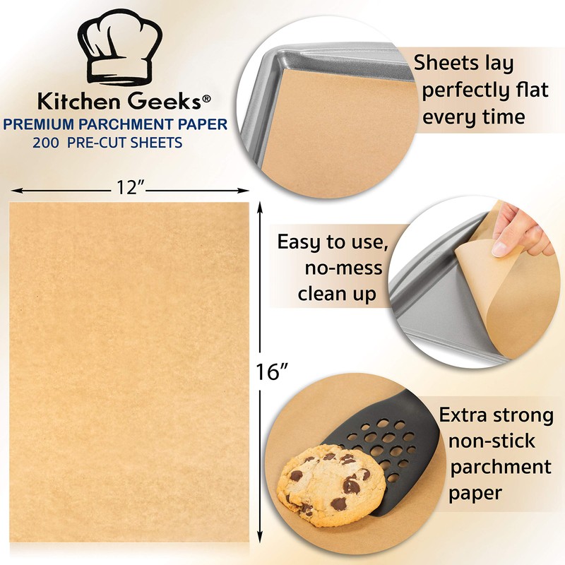 Parchment Paper Baking Sheets Unbleached Non-Stick Precut 12x16 Inches Will
