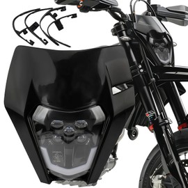 Motorcycle Headlight LED Main Light for KTM EXC250 SX250 SXF250 EXC450 SX350 SXF450 EXC525 640LC4 125cc Enduro Supermoto Offroad Dirt Bike (Black)