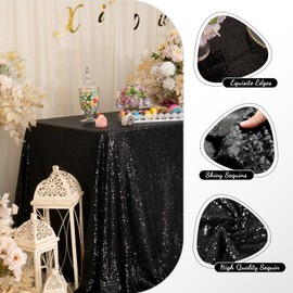 PartyDelight Sequin Tablecloth Black Rectangle 50"x80" Shimmer Table Cloths Sparkle Glitter Decorations
