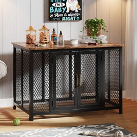 GarveeLife 48 in Large Dog Crate Furniture with Top Access Door, Heavy Duty Dog Crate Wooden Indoor Decorate Pet Cage, Indestructible Pet Dog Cage for Medium to Large Dogs