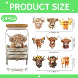 CHNVICK 24PCS UV DTF Cup Wraps for 16 oz,Scottish Highland Cow UV DTF Cup Wrap Stickers Smooth and Durable, Vivid Colors,Suitable for Mugs, Cell Phone Cases, Office Decoration