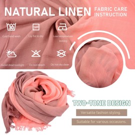 Iristide Women Summer Cotton Linen Scarfs Gradient Two-tone Shawl Beach Gauze Long Lightweight Travel Wrap 75"×35", Peach Pink/Khaki, 75 inch ×35 inch