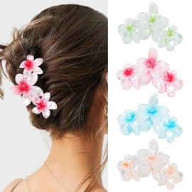 Amariver 4PCS Glitter Flower Hair Claw Clips - Non-Slip Thick/Thin Hair Claws, Strong Hold Hair Accessories for Women and Girls