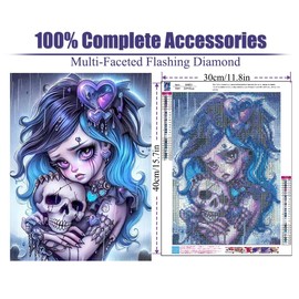 cdjlddww 5D Diamond Painting Kits for Adults, Gothic Diamond Art Kits for Beginners, DIY Skull Round Full Diamond Gemstone Art Rhinestone Painting for Wall Decor 12X16 inch